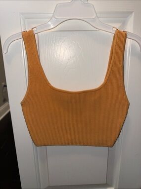 Babaton Ribbed Square-Neck Crop Tank - Mustard Gold